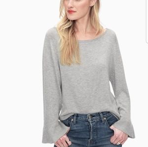 Splendid Light Grey Scoop Neck Cashmere Blend Ruffle Sleeve Pullover Sweater sm